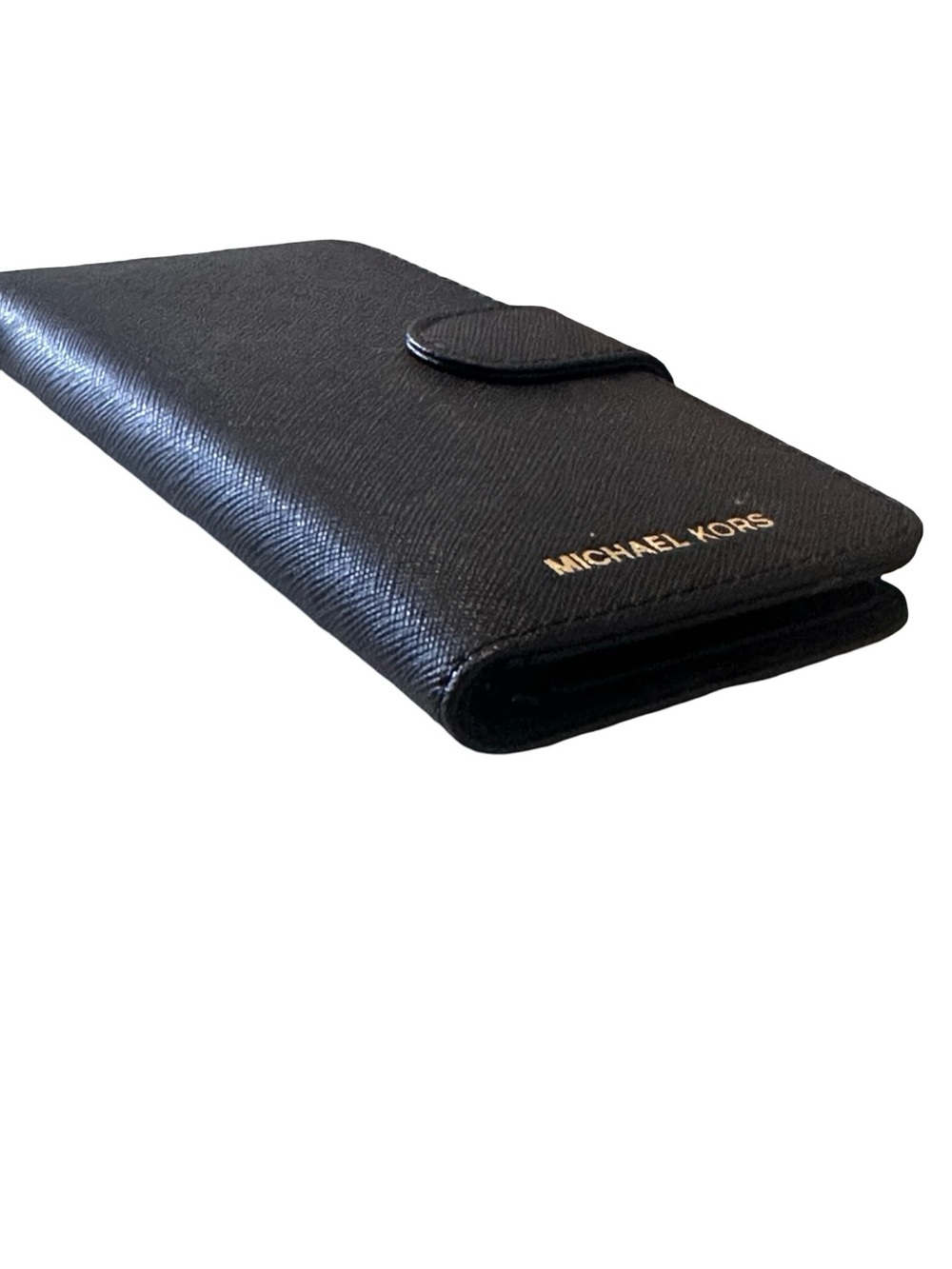 Michael Kors Black Saffiano Phone Wallet Case with Gold Logo